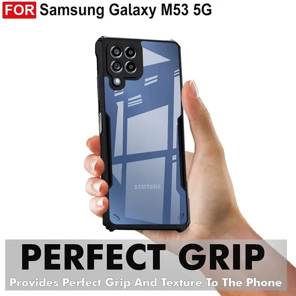 Bumper_Black_Shockproof_Bumper_Crystal__Back_Case_Cover_Compatible_With_Samsung_Galaxy_M53_5G__Minimalist_Pc+Tpu_360_Protection_Tough_Rugged_Design