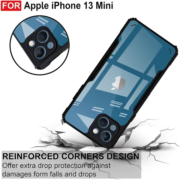 Bumper_Black_Shockproof_Bumper_Crystal__Back_Case_Cover_Compatible_With_Iphone_13_Mini__Minimalist_Pc+Tpu_360_Protection_Tough_Rugged_Design