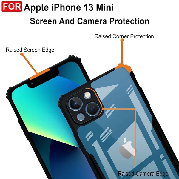 Bumper_Black_Shockproof_Bumper_Crystal__Back_Case_Cover_Compatible_With_Iphone_13_Mini__Minimalist_Pc+Tpu_360_Protection_Tough_Rugged_Design