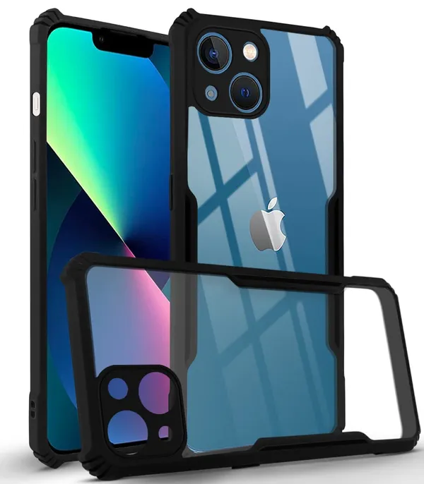 Bumper_Black_Shockproof_Bumper_Crystal__Back_Case_Cover_Compatible_With_Iphone_13_Mini__Minimalist_Pc+Tpu_360_Protection_Tough_Rugged_Design