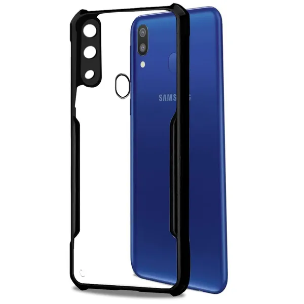 Bumper_Black_Shockproof_Bumper_Crystal__Back_Case_Cover_Compatible_With_Samsung_Galaxy_M20__Minimalist_Pc+Tpu_360_Protection_Tough_Rugged_Design