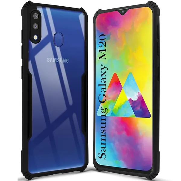 Bumper_Black_Shockproof_Bumper_Crystal__Back_Case_Cover_Compatible_With_Samsung_Galaxy_M20__Minimalist_Pc+Tpu_360_Protection_Tough_Rugged_Design