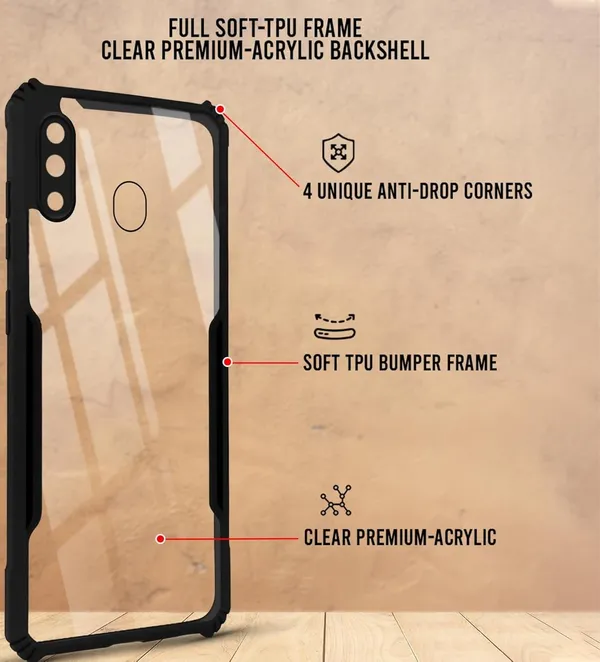 Bumper_Black_Shockproof_Bumper_Crystal__Back_Case_Cover_Compatible_With_Samsung_Galaxy_M20__Minimalist_Pc+Tpu_360_Protection_Tough_Rugged_Design
