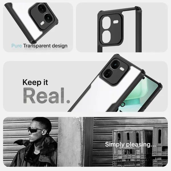 Bumper_Black_Shockproof_Bumper_Crystal__Back_Case_Cover_Compatible_With_Iqoo_Z9X_5G__Minimalist_Pc+Tpu_360_Protection_Tough_Rugged_Design