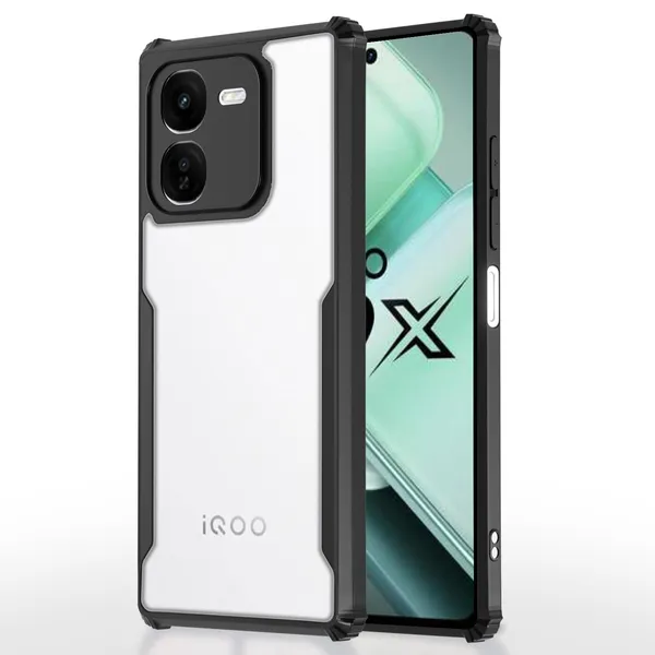 Bumper_Black_Shockproof_Bumper_Crystal__Back_Case_Cover_Compatible_With_Iqoo_Z9X_5G__Minimalist_Pc+Tpu_360_Protection_Tough_Rugged_Design