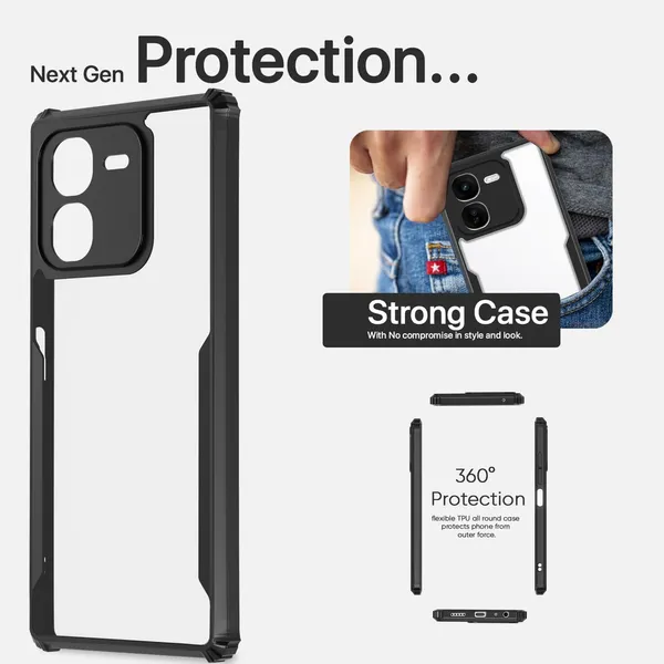 Bumper_Black_Shockproof_Bumper_Crystal__Back_Case_Cover_Compatible_With_Iqoo_Z9X_5G__Minimalist_Pc+Tpu_360_Protection_Tough_Rugged_Design
