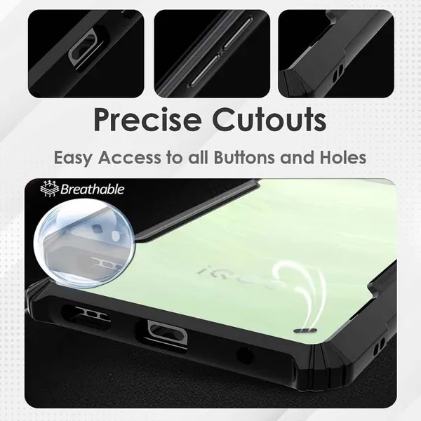 Bumper_Black_Shockproof_Bumper_Crystal__Back_Case_Cover_Compatible_With_Iqoo_Z9X_5G__Minimalist_Pc+Tpu_360_Protection_Tough_Rugged_Design