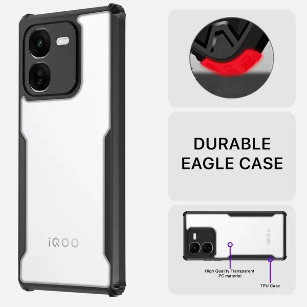 Bumper_Black_Shockproof_Bumper_Crystal__Back_Case_Cover_Compatible_With_Iqoo_Z9X_5G__Minimalist_Pc+Tpu_360_Protection_Tough_Rugged_Design