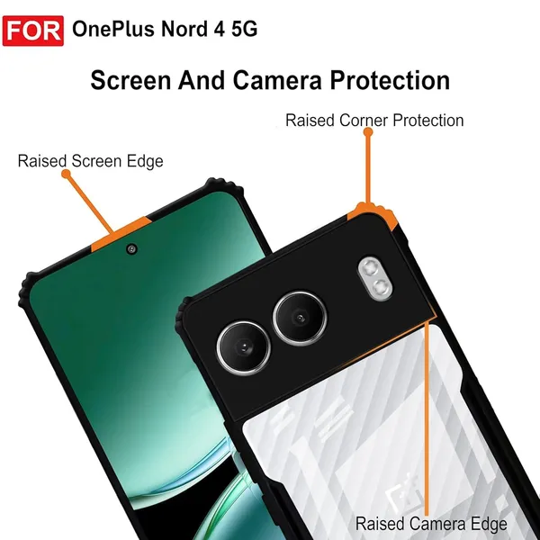 Bumper_Black_Shockproof_Bumper_Crystal__Back_Case_Cover_Compatible_With_Oneplus_Nord_4_5G__Minimalist_Pc+Tpu_360_Protection_Tough_Rugged_Design
