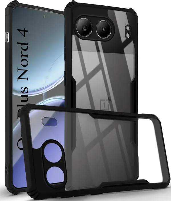 Bumper_Black_Shockproof_Bumper_Crystal__Back_Case_Cover_Compatible_With_Oneplus_Nord_4_5G__Minimalist_Pc+Tpu_360_Protection_Tough_Rugged_Design