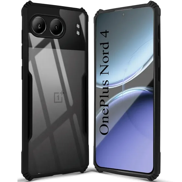 Bumper_Black_Shockproof_Bumper_Crystal__Back_Case_Cover_Compatible_With_Oneplus_Nord_4_5G__Minimalist_Pc+Tpu_360_Protection_Tough_Rugged_Design