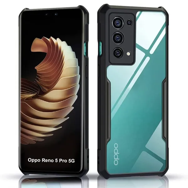 Bumper_Black_Shockproof_Bumper_Crystal__Back_Case_Cover_Compatible_With_Oppo_Reno5_Pro_5G_/_Reno_5_Pro__Minimalist_Pc+Tpu_360_Protection_Tough_Rugged_Design