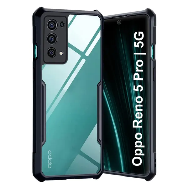 Bumper_Black_Shockproof_Bumper_Crystal__Back_Case_Cover_Compatible_With_Oppo_Reno5_Pro_5G_/_Reno_5_Pro__Minimalist_Pc+Tpu_360_Protection_Tough_Rugged_Design