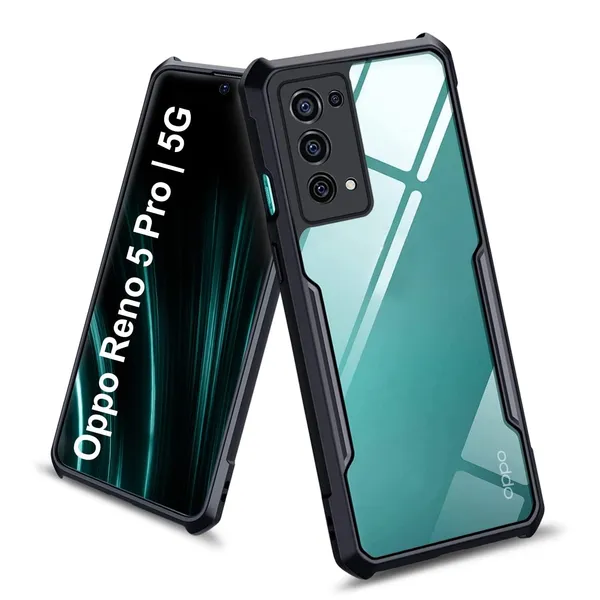 Bumper_Black_Shockproof_Bumper_Crystal__Back_Case_Cover_Compatible_With_Oppo_Reno5_Pro_5G_/_Reno_5_Pro__Minimalist_Pc+Tpu_360_Protection_Tough_Rugged_Design
