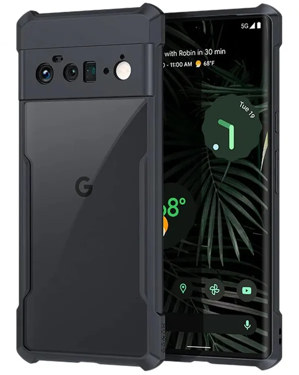 Bumper_Black_Shockproof_Bumper_Crystal__Back_Case_Cover_Compatible_With_Google_Pixel_6_Pro__Minimalist_Pc+Tpu_360_Protection_Tough_Rugged_Design