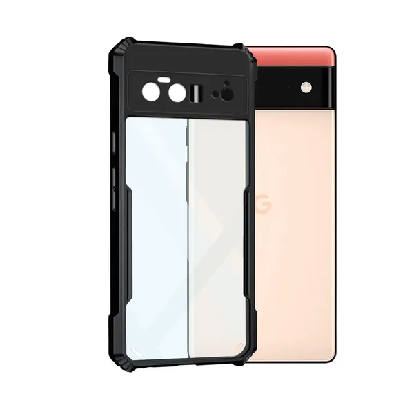Bumper_Black_Shockproof_Bumper_Crystal__Back_Case_Cover_Compatible_With_Google_Pixel_6_Pro__Minimalist_Pc+Tpu_360_Protection_Tough_Rugged_Design