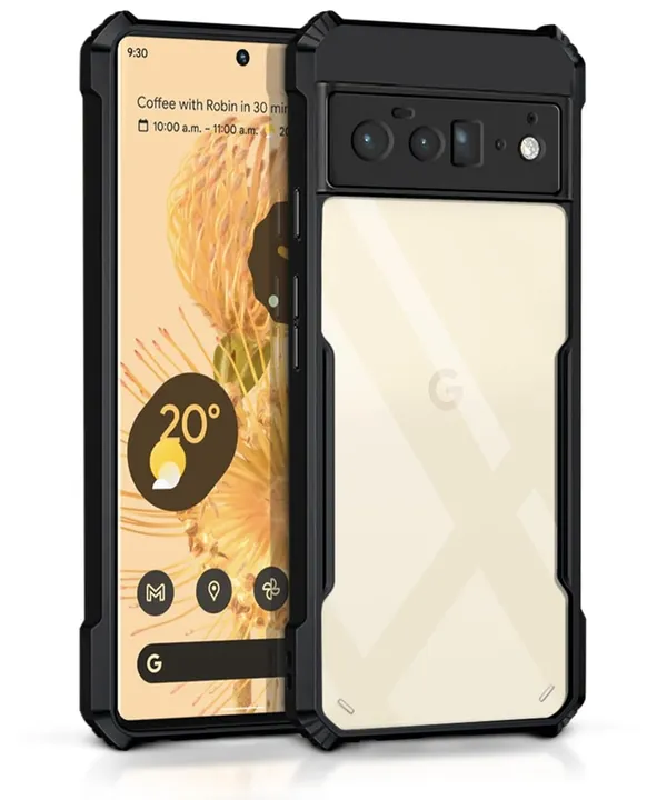 Bumper_Black_Shockproof_Bumper_Crystal__Back_Case_Cover_Compatible_With_Google_Pixel_6_Pro__Minimalist_Pc+Tpu_360_Protection_Tough_Rugged_Design