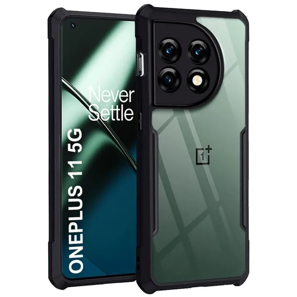 Black_Shockproof_Bumper_Crystal__Back_Case_Cover_Compatible_With_Oneplus_11_1+_11__Minimalist_Pc+Tpu_360_Protection_Tough_Rugged_Design