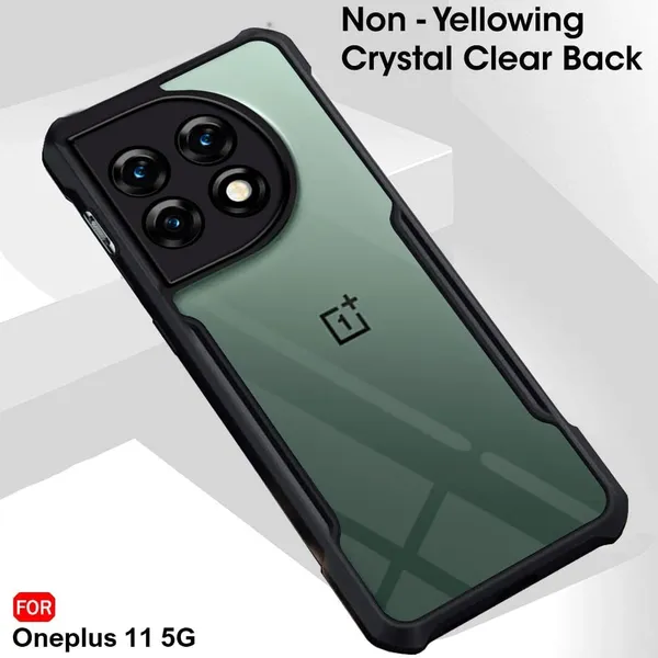 Black_Shockproof_Bumper_Crystal__Back_Case_Cover_Compatible_With_Oneplus_11_1+_11__Minimalist_Pc+Tpu_360_Protection_Tough_Rugged_Design