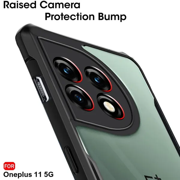 Black_Shockproof_Bumper_Crystal__Back_Case_Cover_Compatible_With_Oneplus_11_1+_11__Minimalist_Pc+Tpu_360_Protection_Tough_Rugged_Design