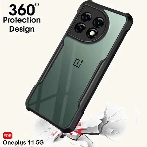 Black_Shockproof_Bumper_Crystal__Back_Case_Cover_Compatible_With_Oneplus_11_1+_11__Minimalist_Pc+Tpu_360_Protection_Tough_Rugged_Design