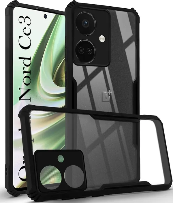 Bumper_Black_Shockproof_Bumper_Crystal__Back_Case_Cover_Compatible_With_Oneplus_Nord_Ce3_/_1+Nord_Ce_3_5G__Minimalist_Pc+Tpu_360_Protection_Tough_Rugged_Design
