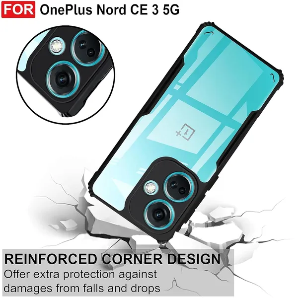 Bumper_Black_Shockproof_Bumper_Crystal__Back_Case_Cover_Compatible_With_Oneplus_Nord_Ce3_/_1+Nord_Ce_3_5G__Minimalist_Pc+Tpu_360_Protection_Tough_Rugged_Design