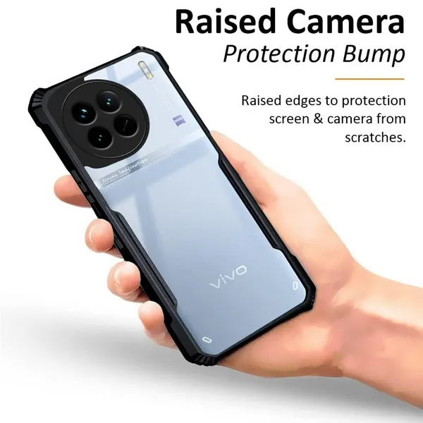 Bumper_Black_Shockproof_Bumper_Crystal__Back_Case_Cover_Compatible_With_Vivo_X90_5G__Minimalist_Pc+Tpu_360_Protection_Tough_Rugged_Design