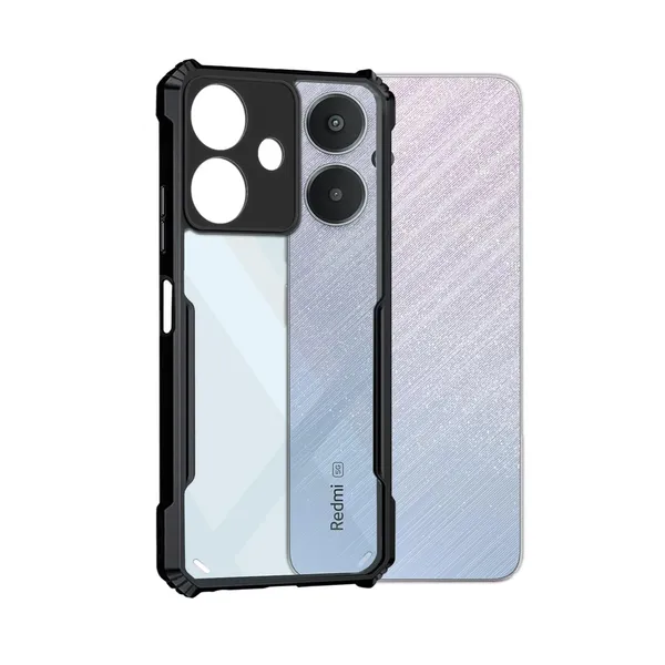 Bumper_Black_Shockproof_Bumper_Crystal__Back_Case_Cover_Compatible_With_Xiaomi_Redmi_13C_5G_/_Redmi_13R_/_Poco_M6_5G__Minimalist_Pc+Tpu_360_Protection_Tough_Rugged_Design