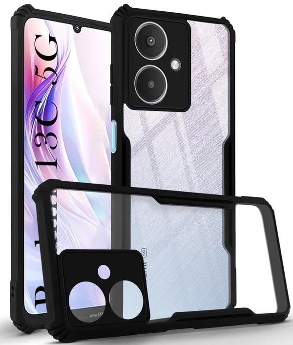 Bumper_Black_Shockproof_Bumper_Crystal__Back_Case_Cover_Compatible_With_Xiaomi_Redmi_13C_5G_/_Redmi_13R_/_Poco_M6_5G__Minimalist_Pc+Tpu_360_Protection_Tough_Rugged_Design