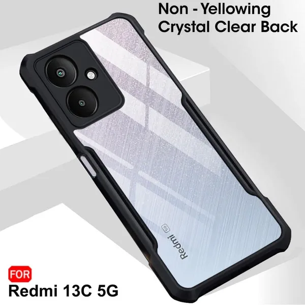 Bumper_Black_Shockproof_Bumper_Crystal__Back_Case_Cover_Compatible_With_Xiaomi_Redmi_13C_5G_/_Redmi_13R_/_Poco_M6_5G__Minimalist_Pc+Tpu_360_Protection_Tough_Rugged_Design