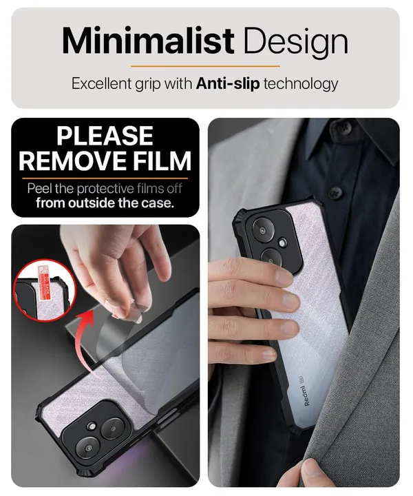 Bumper_Black_Shockproof_Bumper_Crystal__Back_Case_Cover_Compatible_With_Xiaomi_Redmi_13C_5G_/_Redmi_13R_/_Poco_M6_5G__Minimalist_Pc+Tpu_360_Protection_Tough_Rugged_Design