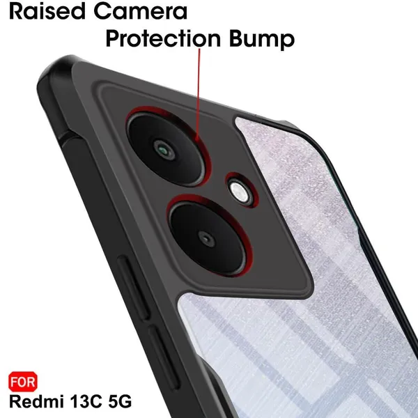 Bumper_Black_Shockproof_Bumper_Crystal__Back_Case_Cover_Compatible_With_Xiaomi_Redmi_13C_5G_/_Redmi_13R_/_Poco_M6_5G__Minimalist_Pc+Tpu_360_Protection_Tough_Rugged_Design