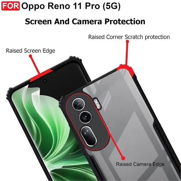 Bumper_Black_Shockproof_Bumper_Crystal__Back_Case_Cover_Compatible_With_Oppo_Reno_11_5G__Minimalist_Pc+Tpu_360_Protection_Tough_Rugged_Design