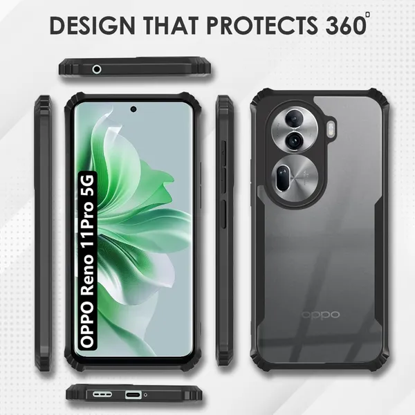 Bumper_Black_Shockproof_Bumper_Crystal__Back_Case_Cover_Compatible_With_Oppo_Reno_11_5G__Minimalist_Pc+Tpu_360_Protection_Tough_Rugged_Design