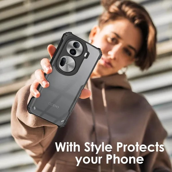Bumper_Black_Shockproof_Bumper_Crystal__Back_Case_Cover_Compatible_With_Oppo_Reno_11_5G__Minimalist_Pc+Tpu_360_Protection_Tough_Rugged_Design