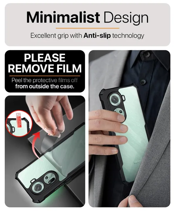 Bumper_Black_Shockproof_Bumper_Crystal__Back_Case_Cover_Compatible_With_Oppo_Reno_11_5G__Minimalist_Pc+Tpu_360_Protection_Tough_Rugged_Design