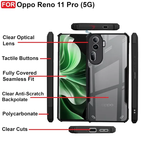 Bumper_Black_Shockproof_Bumper_Crystal__Back_Case_Cover_Compatible_With_Oppo_Reno_11_5G__Minimalist_Pc+Tpu_360_Protection_Tough_Rugged_Design