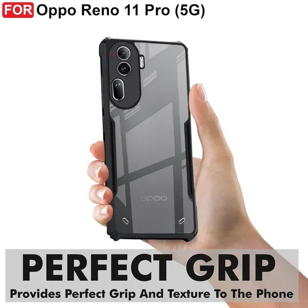 Bumper_Black_Shockproof_Bumper_Crystal__Back_Case_Cover_Compatible_With_Oppo_Reno_11_5G__Minimalist_Pc+Tpu_360_Protection_Tough_Rugged_Design