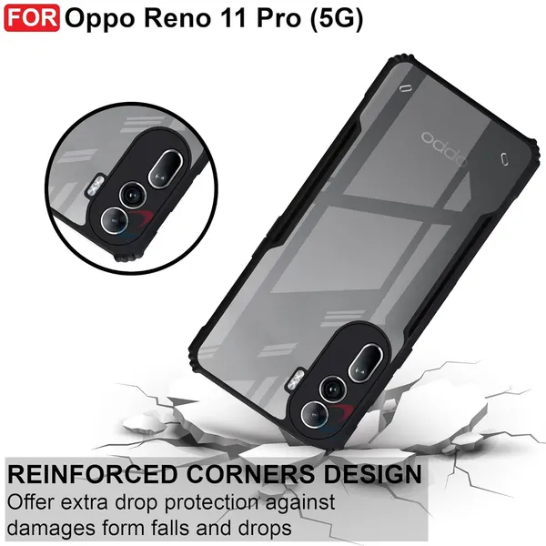 Bumper_Black_Shockproof_Bumper_Crystal__Back_Case_Cover_Compatible_With_Oppo_Reno_11_5G__Minimalist_Pc+Tpu_360_Protection_Tough_Rugged_Design