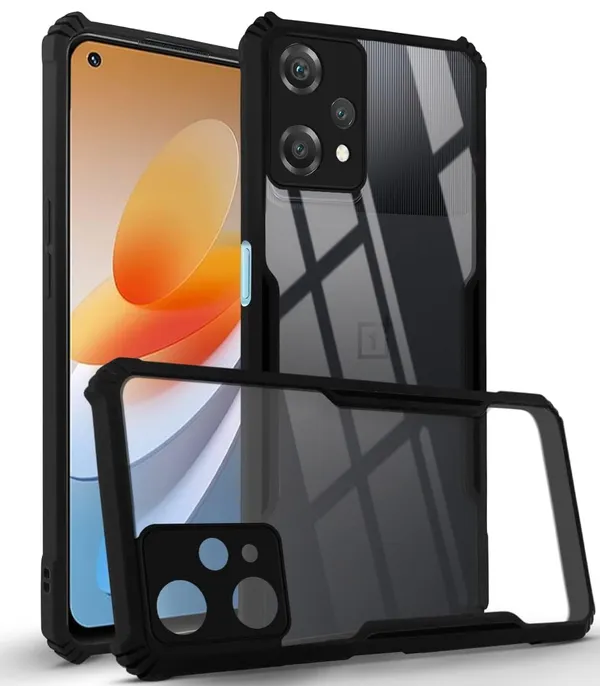 Bumper_Black_Shockproof_Bumper_Crystal__Back_Case_Cover_Compatible_With_Oneplus_Nord_Ce_2_Lite_5G/_1+Nord_Ce2_Lite/Realme_V25__Minimalist_Pc+Tpu_360_Tough_Rugged_Design