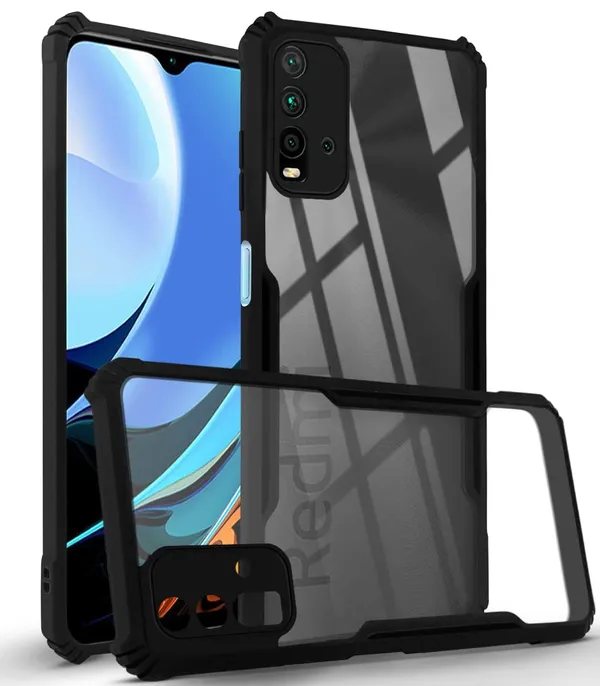 Bumper_Black_Shockproof_Bumper_Crystal__Back_Case_Cover_Compatible_With_Xiaomi_Redmi_9_Power/Redmi_9T_/_Redmi_Note_9_4G__Minimalist_Pc+Tpu_360_Protection_Tough_Rugged_Design