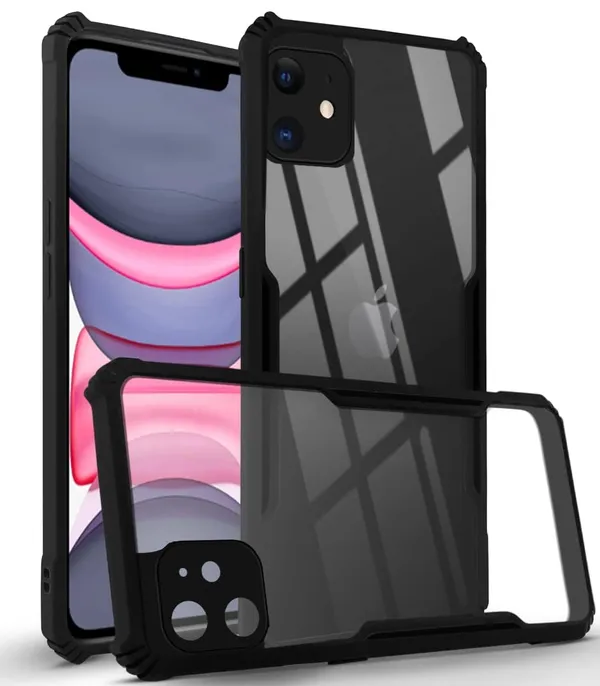 Bumper_Black_Shockproof_Bumper_Crystal__Back_Case_Cover_Compatible_With_Apple_Iphone_11_6.1__Minimalist_Pc+Tpu_360_Protection_Tough_Rugged_Design