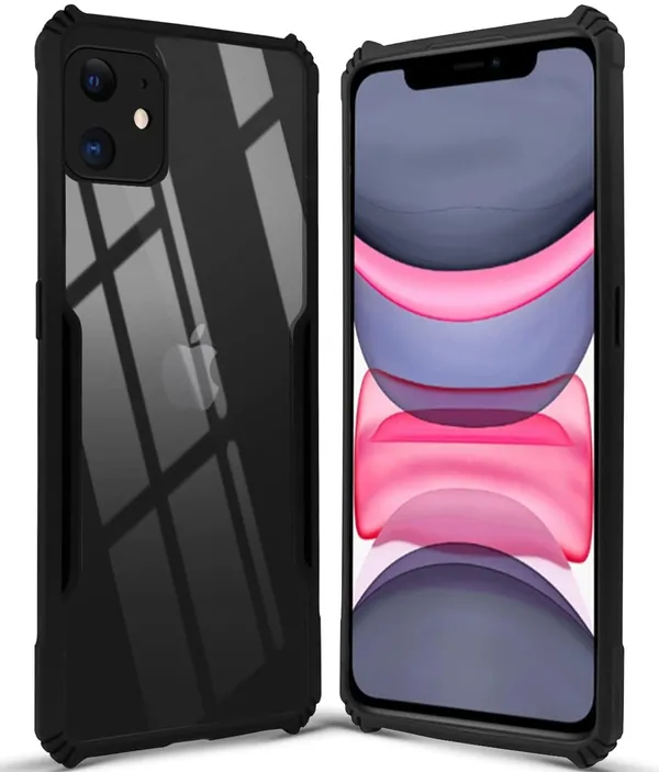 Bumper_Black_Shockproof_Bumper_Crystal__Back_Case_Cover_Compatible_With_Apple_Iphone_11_6.1__Minimalist_Pc+Tpu_360_Protection_Tough_Rugged_Design