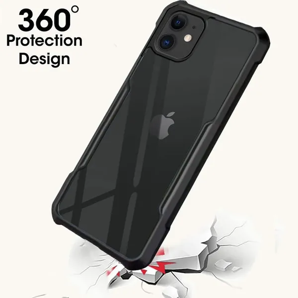 Bumper_Black_Shockproof_Bumper_Crystal__Back_Case_Cover_Compatible_With_Apple_Iphone_11_6.1__Minimalist_Pc+Tpu_360_Protection_Tough_Rugged_Design