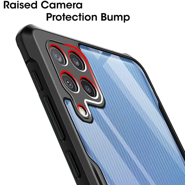 Black_Shockproof_Bumper_Crystal__Back_Case_Cover_Compatible_With_Samsung_Galaxy_M32_4G_/_F22_4G__Minimalist_Pc+Tpu_360_Protection_Tough_Rugged_Design