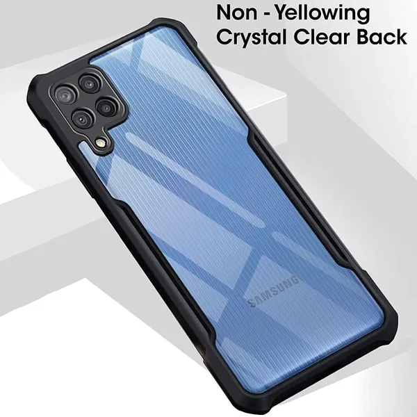 Black_Shockproof_Bumper_Crystal__Back_Case_Cover_Compatible_With_Samsung_Galaxy_M32_4G_/_F22_4G__Minimalist_Pc+Tpu_360_Protection_Tough_Rugged_Design