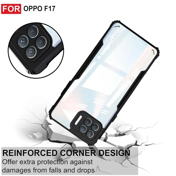 Bumper_Black_Shockproof_Bumper_Crystal__Back_Case_Cover_Compatible_With_Oppo_F17_/_Oppo_A73_4G__Minimalist_Pc+Tpu_360_Protection_Tough_Rugged_Design