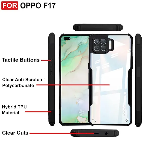 Bumper_Black_Shockproof_Bumper_Crystal__Back_Case_Cover_Compatible_With_Oppo_F17_/_Oppo_A73_4G__Minimalist_Pc+Tpu_360_Protection_Tough_Rugged_Design