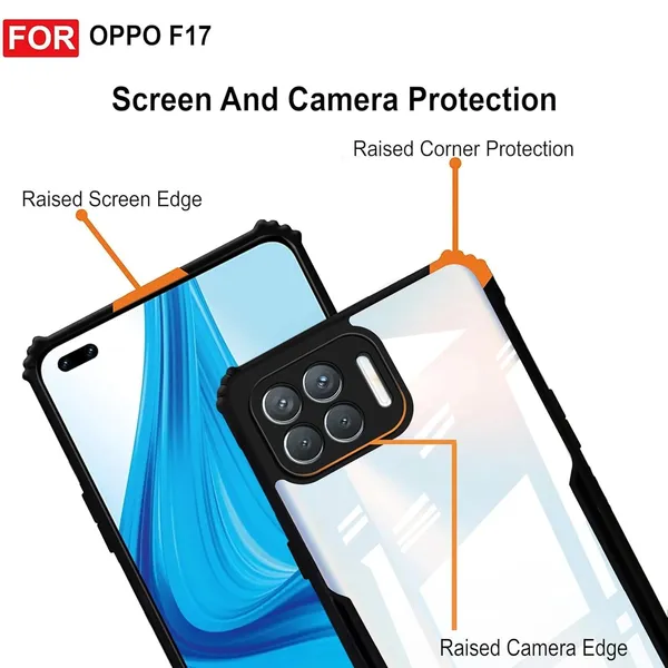 Bumper_Black_Shockproof_Bumper_Crystal__Back_Case_Cover_Compatible_With_Oppo_F17_/_Oppo_A73_4G__Minimalist_Pc+Tpu_360_Protection_Tough_Rugged_Design